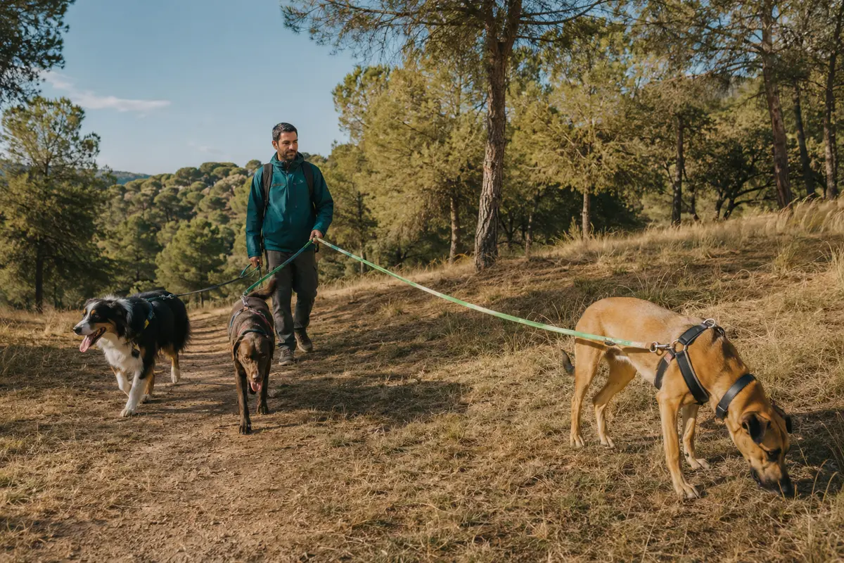 Paseo largo para perros en una zona verde de Madrid