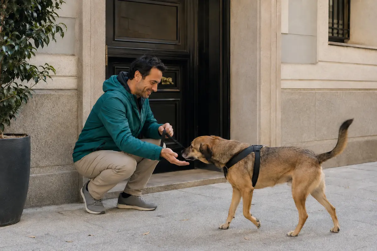 Recogida segura de un perro en su domicilio de Madrid